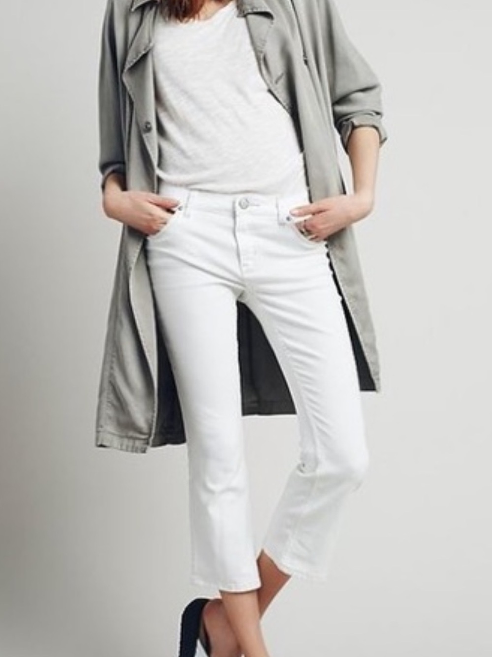 Free People Women's Cream White High Waisted Cropped Jeans Size 31